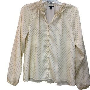 Ann Taylor Cream Blouse with Yellow Swiss Dots